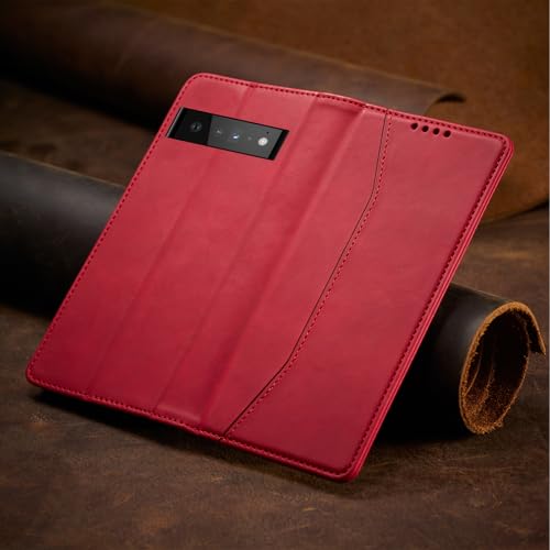 Housse cuir rétro Google Pixel 9 Pro clapet aimanté élégant et fin antichoc rouge