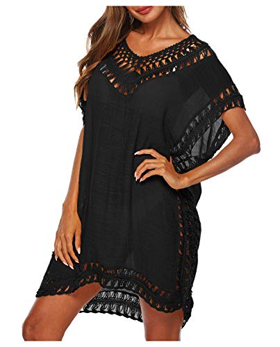Wander Agio Womens Swimwear Cover up Swim Suit Beach Bikini Coverups Stripe Printing Hollow Out Black