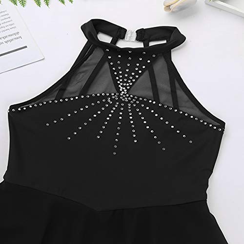 Inhzoy Big Girls' Kids Floral Lace Long Sleeve Mock Neck Ice Figure Skating Dress Gymnastic Tutu Skirted Leotard Costume (Black 22, 10-12) #TOP3