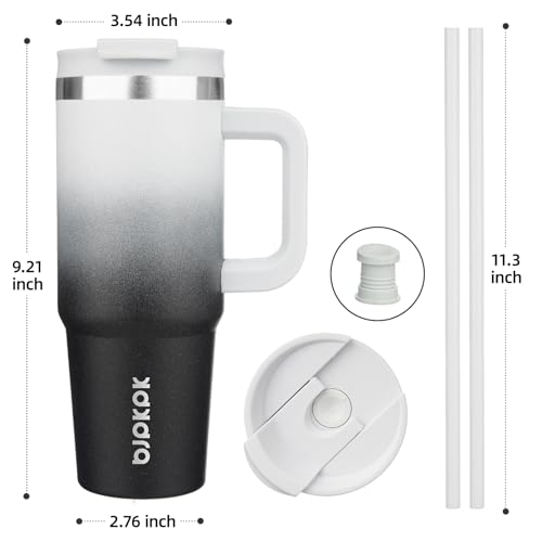 Image of BJPKPK 30 oz Insulated Tumbler With Lid And Straw Stainless Steel Tumblers Cup With Handle For Women And Men,Day And Night