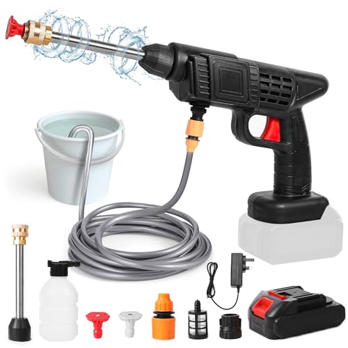 Pistolet à Eau Haute Pression, Nettoyeur Haute Pression sans Fil 30Bar, 6000mah Pistolet à Eau pour Lavage De Voiture à Domicile éLectrique pour Lavage De Voiture, 240 L/h, Tuyau 5m (1× Batterie)