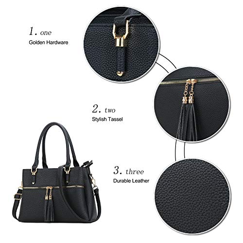 Kkxiu Triple Compartment Purses And Handbags For Women Top Handle Satchel Shoulder Ladies Bags With Tassel (D-Black) #TOP4
