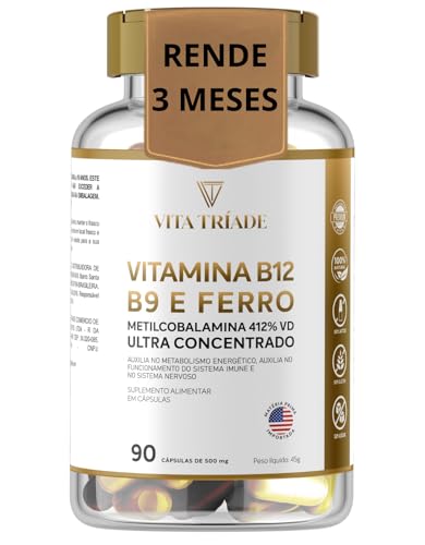 Vitamina b12 Metilcobalamina 412% 9,9mcg + Acido Fólico 150% + ferro 100% - 90 Cáps - Vita Tríade