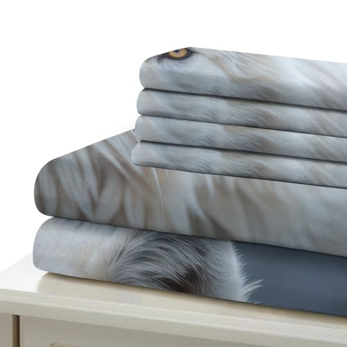 Parure de lit loup blanc microfibre lit simple 140x200