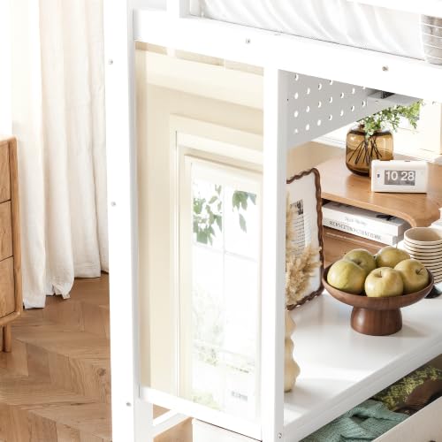 Image of Bellemave Queen Size Loft Bed Frame with Desk and Storage Drawers,White