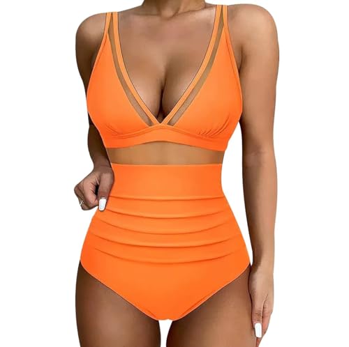 Bañador Mujer Bañadores Monokini Bikinis Traje de Baño Entero Surf Señora Bikini Natacion Deportivo Trajes de Baño Mujer Reductores Push Up Verano Swimwear Swimsuits for Women Talla Grande Naranja S