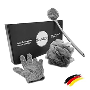 BANDIOO 3-delige all-in-one beauty-set, bodyscrub, peeling handschoenen, lichaamsspeeling, reinigingsborstel, huidscrubber, wellness-cadeauset, anti-cellulitis, rugmassageset