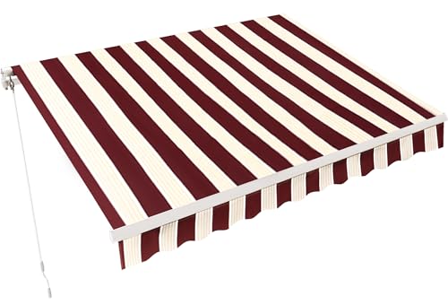 MCombo 11.5x9.5 Feet Manual Retractable Patio Door Window Awning Sunshade Shelter Outdoor Canopy,1210 (Brick Red with Beige Stripes, 11.5'(L) x 9.5'(W))