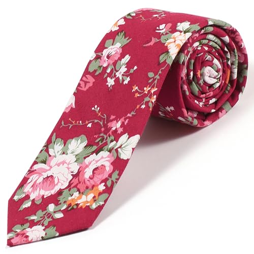 Image of Parquet Mens Floral Tie | Cotton Printed Skinny Necktie for Wedding | Spring & Summer