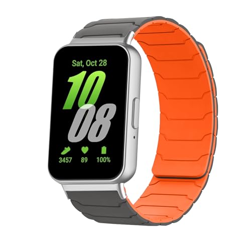 Hinnwer Correa Compatibles con Samsung Galaxy Fit 3 para Hombre Mujer, Doble Magnética Silicona Pulsera Deportivo para Samsung Galaxy Fit 3 Gris Naranja