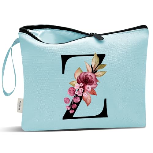 Image of Vavabox A-Z Personalized Makeup Bag, Birthday Gifts for Women Mom, Gifts for Best Friend, Bride Bridesmaid Cosmetic bag (Z, Aqua)