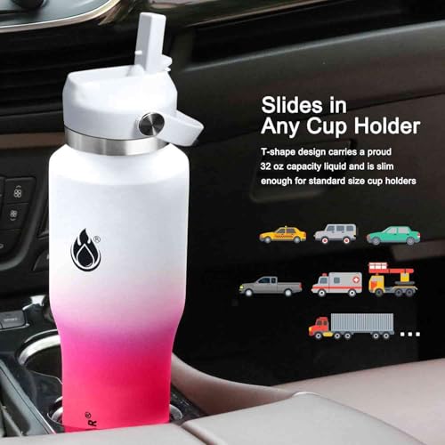 Image of SENDESTAR 32oz Water Bottle Wide Mouth Stainless Steel Vacuum Insulated Double Wall with 2 Straw Lids Fit in Any Car Cup Holder TXIN-32-WP-1