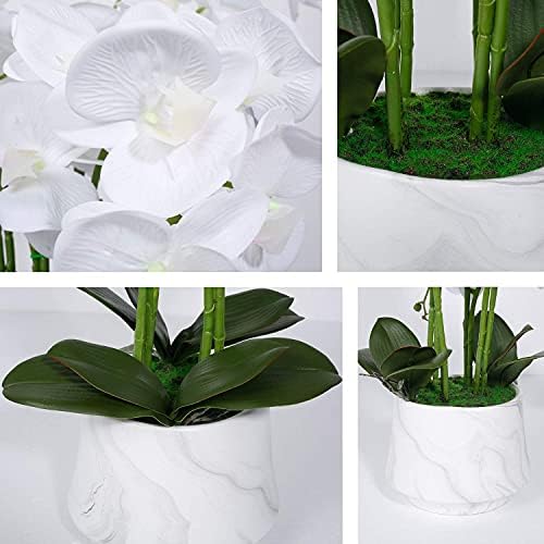 RENATUHOM Artificial Orchid Fake Flowers Phalaenopsis Orchid Faux Flowers Decor Indoor White Orchid Kitchen Table Centerpiece Decorative Flowers For Wedding Living Room Bedroom Flower Arrangement