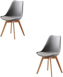 Max Star - Silla Estilo Nordico,Ganga, Silla de Oficina, Salón, Comedor, con Cojín Integrado, Diseño Ergonómico y Elegante, Patas de Madera. (2, Gris)