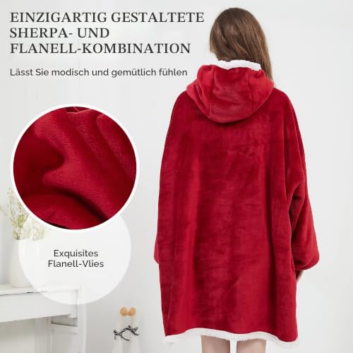Viviland Pullover Damen Pullover Herren Hoodie Sweatshirt, großer und warmer Hausanzug für Erwachsene, Wein – Ansicht 4