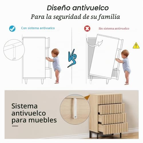 Cómoda con cajones para falta de espacio cajonera compacta de madera natural 6