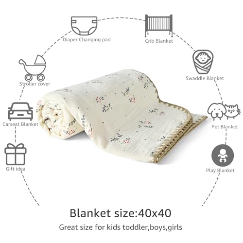 Image of Baby Blanket 40x40 Inches,Muslin Cotton and Minky Dotted Double Layer Soft Receiving Blanket for Newborn Toddler,Retro Flower