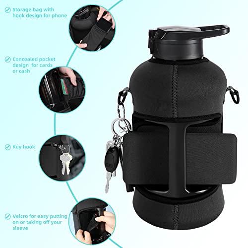Youcan Plato 64 Oz Half Gallon Large Water Bottle With Sleeve - Big Gym Workout Water Bottle With Straw- Gallon Water Jug With Handle And Brush-Bpa Free- Leakproof, Black #TOP4
