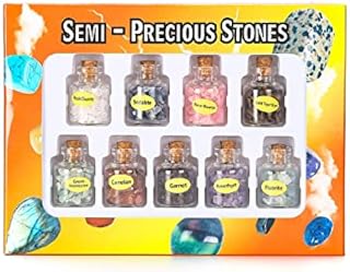 9PCS Healing Crystals and Gemstones Glass Wishing Bottles Natural Reiki Healing Energy Chip Crystal for Meditation Chakra Wicca Home Decoration DIY Jewelry Making Christmas Gift