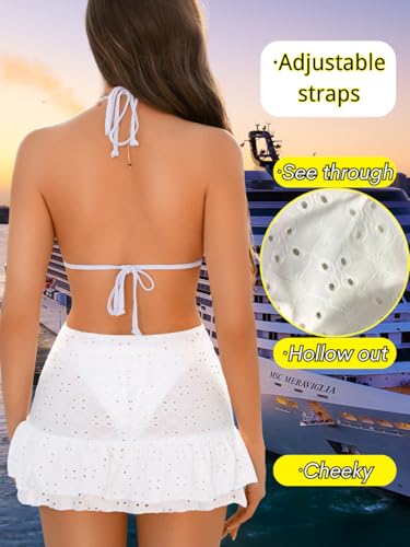 Cute Bikini with Skirt,High Waisted Bathing Suit and Cover Up Set,3 Piece Swimsuits for Women3