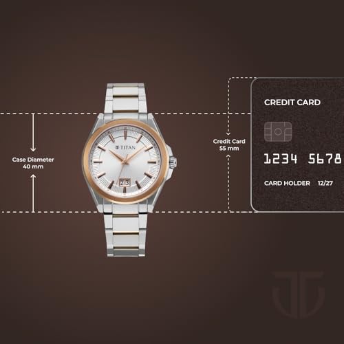 Image of Titan Classique Big Date Analog with Silver Dial Dual Tone Stainless Steel Strap Watch for Men - 90219KM01