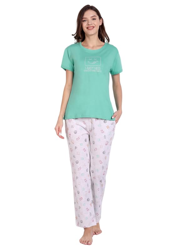 Image of Bedtime story Cotton Night Suit for Women Girls | Women's Cotton Printed Pant & Top Night Suit Set Pyjama Set Sleepwear Nightwear Nightdress Loungewear
