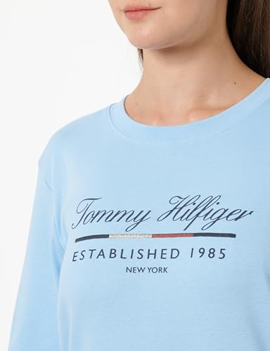Tommy Hilfiger Damen T-Shirt Kleid Script Graphic Dress Kurzarm, Blau (Vessel Blue), S – Ansicht 2