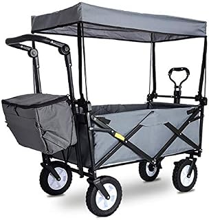 Storage Trolleys Folding Garden Trolley Cart Heavy Duty Wagon with Canopy Multi-Function Portable Shopping Cart for Outdoor Camping Fishing Hand Pull Cart with 4 Wheel, Load: 80Kg