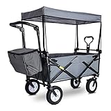 NIVOK Aufbewahrungswagen, zusammenklappbarer Gartenwagen, robuster Wagen mit Baldachin, tragbarer Multifunktions-Einkaufswagen für Outdoor-Camping, Angeln, Handwagen mit 4 Rädern, Belast