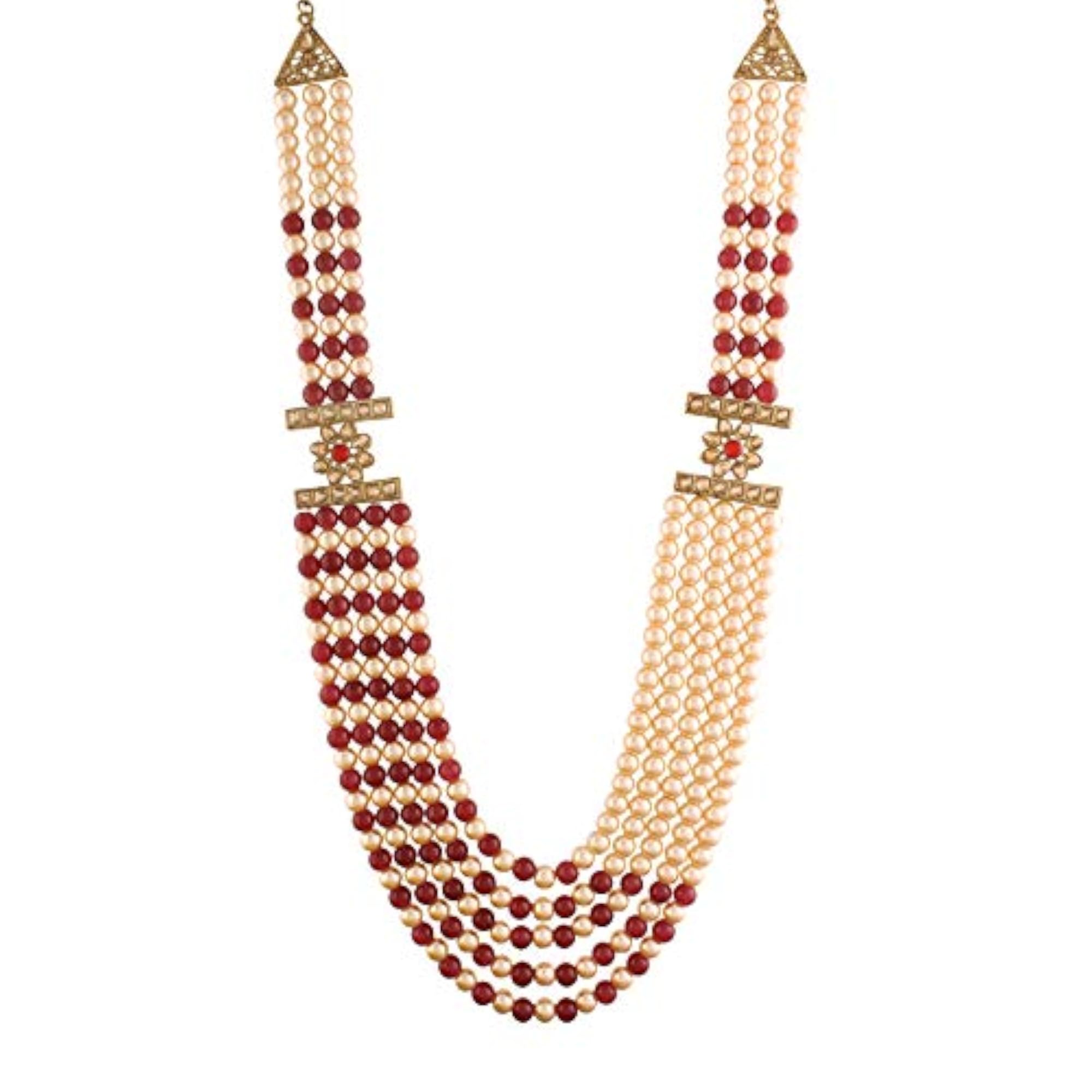 5 Layered Traditional Gold Plated Dulha Moti Mala Necklace