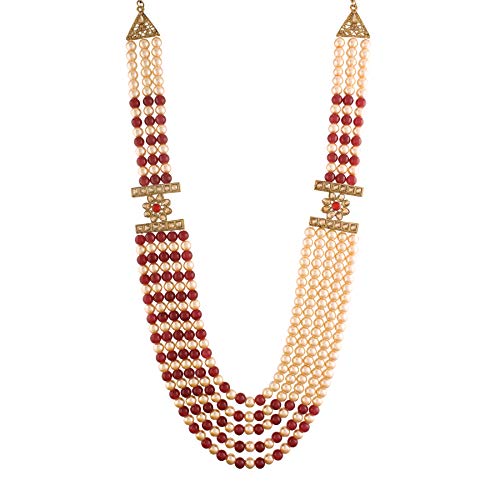 I Jewels 5 Layered Traditional Gold Plated Dulha Moti Mala with Beaded Maharaja Haar/Groom Necklace For Men