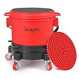 M-AUTO 5 Gallon Rolling Bucket Dolly with Dirt Trap and 5 Rolling Swivel Caster, Sit-able & Non-Slip Lid, Rolling Bucket for Car Washing and Detailing, Black & Red