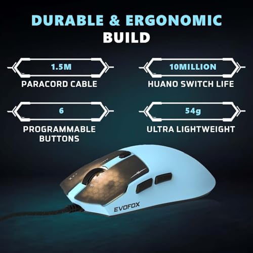 Image of EvoFox Performance Series Ghost Air Ultra Lightweight Gaming Mouse, Upto 1000Hz Polling Rate & 12400 DPI, Honeycomb RGB Lighting, Fully Programmable with Windows Software & On-Board Memory, Blue