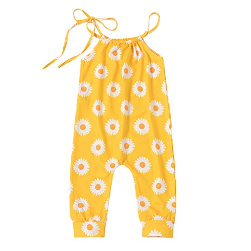 Baby Girl Floral Romper Sleeveless Jumpsuit Halter Oneies Overall Summer Coming Home Outfits(Sunflower,0-6M)