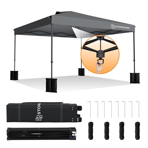 STORKING Pop Up Pavillon 3x3 Wasserdicht Stabil 3 x 3 m Pavillon Ohne Seitenwänden Faltpavillon Partyzelt Faltbar für Camping Party Höhe Garten Verstellbar 230-250cm (Grau Ohne Seitenwände)