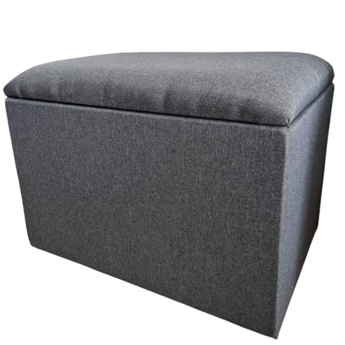 Puff Baú Pufolandia em Linho com Estrutura em MDF Acabamento Guarde Brinquedos Travesseiros Cobertores Permite Sentar Sobre Tampa Cor:Cinza