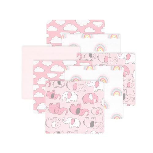 Image of Little Treasure Hudson Baby Cotton Poly Flannel Receiving Blankets Multipack, Pink New Elephant, 30x30 inches