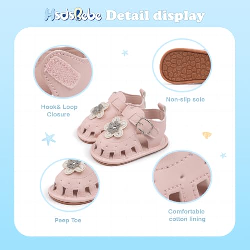 Image of HsdsBebe Baby Girls Sandals Bohemia Flower Bow Soft Sole Toddler First Walkers Beach Summer Shoes