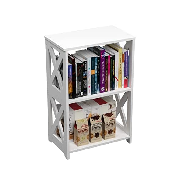 Rerii Side Table, End Table 3 Tier, Nightstand White 2 Shelf, Bookcase Bookshelf Small for Living Room Bedroom Bathroom