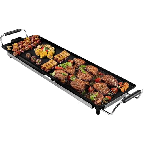 MAISON HUIS Parrilla eléctrica con revestimiento antiadherente de aluminio, ideal para fiestas familiares y jardín, parrilla eléctrica, sartén parrilla, parrilla de mesa