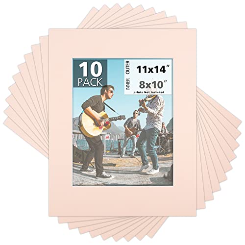 Mat Board Center, Pack Of 10, 11X14 For 8X10 Pink Color Mats - Acid Free, 4-Ply Thickness, White Core - For Pictures, Photos, Framing #TOP11