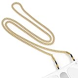 ENERO® Sunset - Zuverlässige & schöne Brillenkette - Neues Konzept 2022, glänzende Kette in Gold-Design für Sonnenbrillen & Lesebrillen - Brillenkette Gold inkl. zwei weiteren Halterungen
