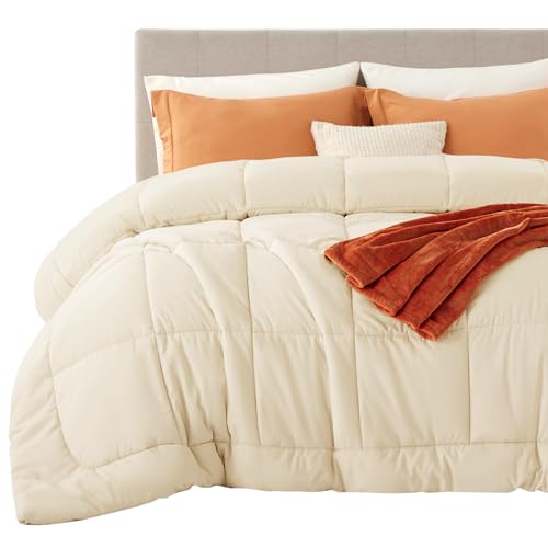 Image of Bedsure Comforter Duvet Insert - Quilted Comforters Cal King Size, All Season Duvet, GentleSoft Down Alternative Bedding, with 8 Tabs, Gifts for Women /Men, Cream,Cal King 102 x 96 Inches