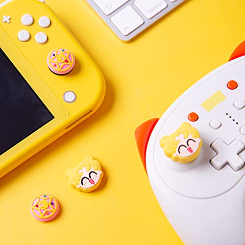 Perfectsight 4Pcs Cute Switch Thumb Grip Caps For Nintendo Switch Oled Joycon/ Switch Lite Console, Kawaii Soft Silicone Analog Stick Button Cover For Ns Controller, Joystick Cap (Moon) #TOP5