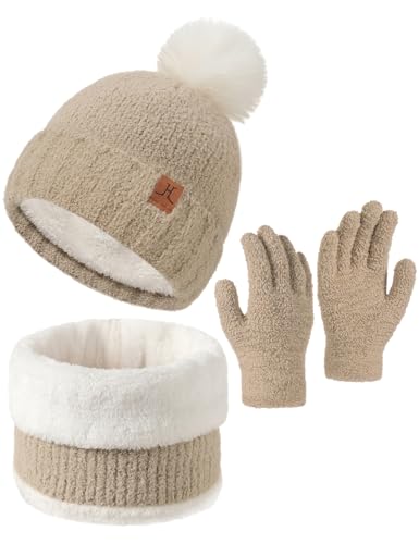 Kids Hat Scarf Gloves Set Girl Ages 3-5 4-6, Toddler Winter Fleece Lined Beanie Hats Mittens 2t Boys Baby 6-12 9 12-18 Months