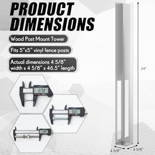 Image of Hicarer 2 Set 5 inch x 5 inch x 24 inch Vinyl Fence Concrete /Wood Post Mount Tower with Mounting Kit Heavy Duty Fence Post for Vinyl Newel Posts Repair - Galvanized Steel, 300 lbs Load Capacity