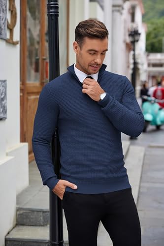 Image of COOFANDY Mens Quarter Zip Sweater Slim Fit Mock Neck Long Sleeve Pullovers