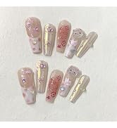 Handmade Press On Nails Cute Y2K Press on Nails with Charms,Reusable UV Gel Cured Sturdier Fake N...