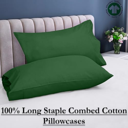 Image of ROYALE LINEN 300 Thread Count 100% Long Staple Combed Cotton Pillowcases Set Of 2 - Ultra Soft - Standard Bed Pillow Cover - 20 inchx26 inch - Breathable, Cool & Crisp Percale Pillow Cases (Std, Hunter Green)