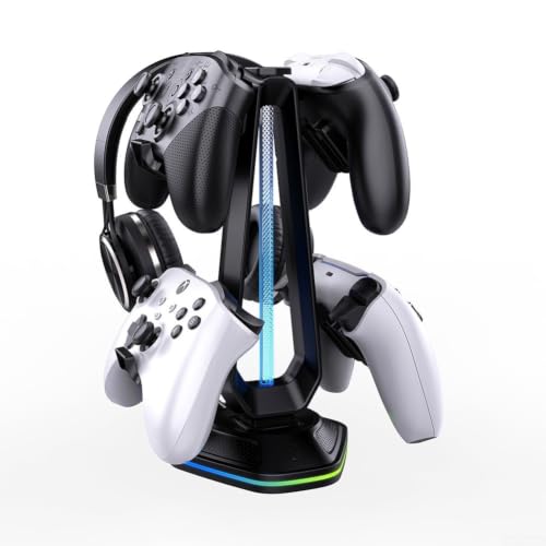 Soporte de controlador de auriculares con puertos de carga USB duales y base estable 5